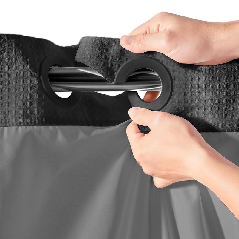 River Dream Heavyweight No Hooks Required Dotted Waffle Weave Shower Curtain with Snap in Liner - 71W x 74H,Hotel Grade,Spa Like Bath Curtain,Graphite Grey - Image 2